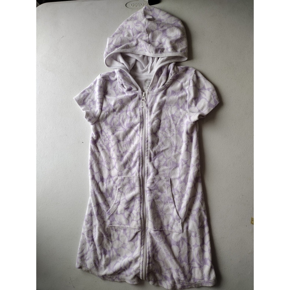 Wonder Nation Girls Purple Tie Dye Floral Terry Cloth Hooded Swim Cover Up M 7-8